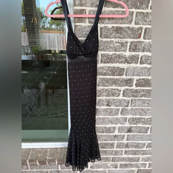 Vintage Rhapsody Little Black Dress w/Silver Diamond Pattern & Open Back - Picture 4 of 10